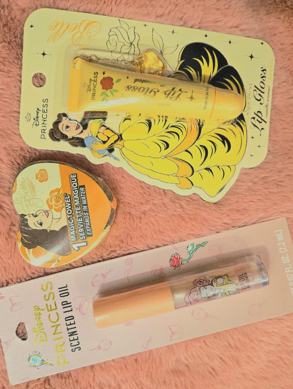 NEW Disney Princess Belle Beauty & The Beast- Lip Gloss, Lip Oil & Washcloth Set